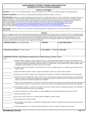 JROTC Instructor Prohibited Activities Acknowledgment