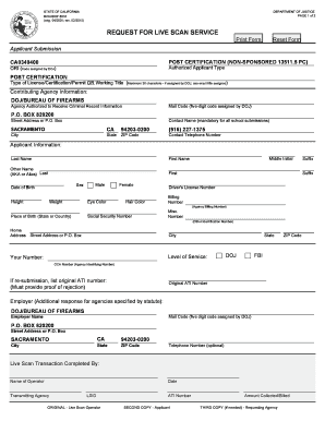 California Live Scan Service Request Form