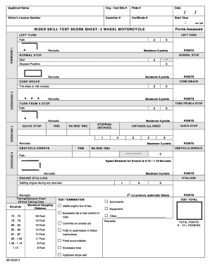Michigan road test score sheet
