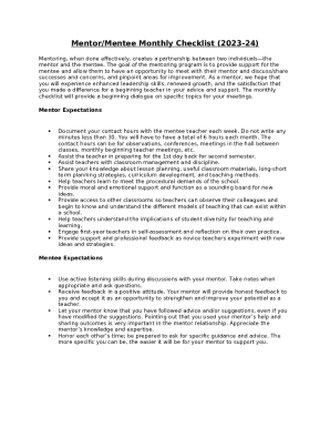 Mentor Mentee Monthly Checklist