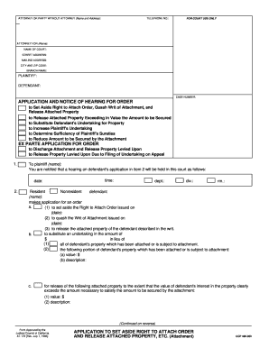 California Application to Set Aside Right to Attach Order