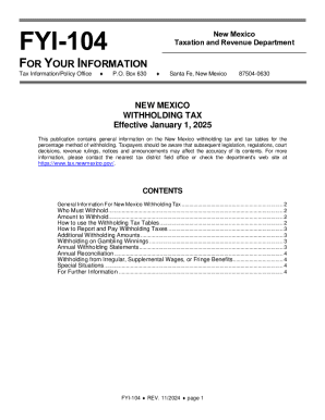 FYI-104 New Mexico Withholding Tax - Effective January 1 2020