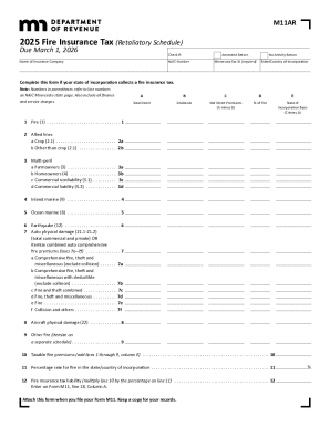 2025 M11AR, Fire Insurance Tax (Retaliatory Schedule)