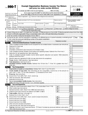 2025 Form 990-T Exempt Organization Business Income Tax Return (and proxy tax under section 6033(e))
