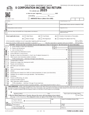 Form N-35, Rev 2025, S Corporation Income Tax Return Forms 2025 - Fillable