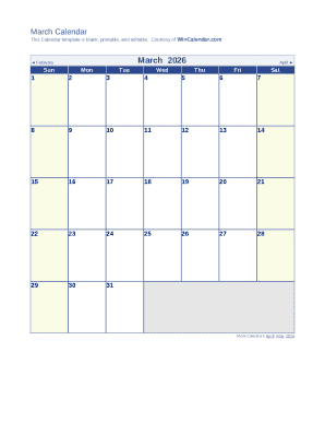 March Calendar Template