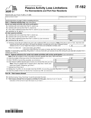 New York Passive Activity Loss Form IT-182