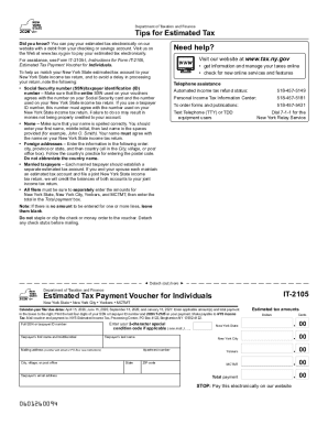 Form IT-2105 Estimated Income Tax Payment Voucher Tax Year 2026