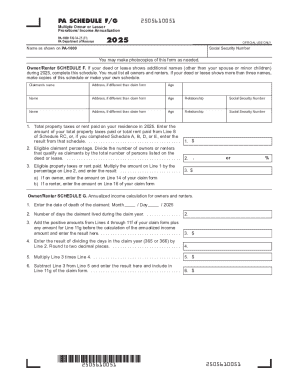 2025 PA Schedule F G - Multiple Owner or Lessor Prorations Income Annualization (PA-1000 F G)