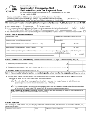 Form IT-2664 Nonresident Cooperative Unit Estimated Income Tax Payment Form Tax Year 2025