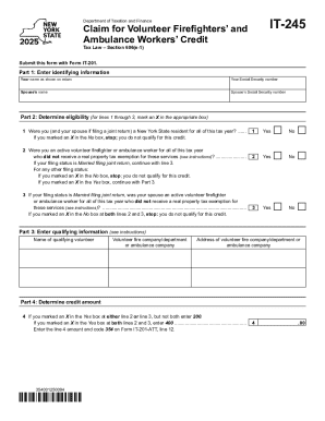 Form IT-245-I Instructions for Claim for Volunteer Firefighters