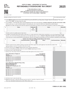 Hawaii Refundable Food Excise Tax Credit Form N-311