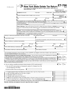 Form ET-706 New York State Estate Tax Return for an estate of an individual who died on or after Jan