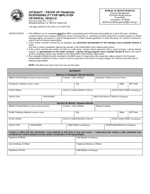 Indiana Affidavit Proof of Financial Responsibility