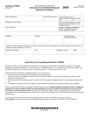 Indiana Enterprise Zone Qualified Employee Deduction Certificate