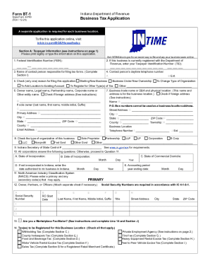 Indiana Business Tax Application Form BT-1