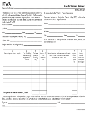 Iowa contractors statement: Fill out and sign online