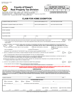 Hawai i County Home Exemption Claim Form