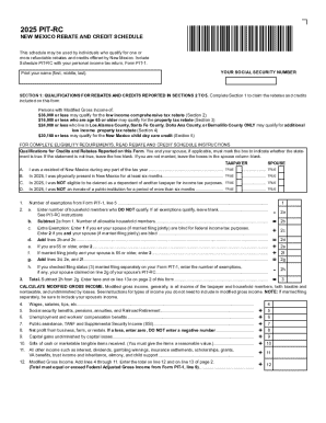 New Mexico Rebate and Credit Schedule