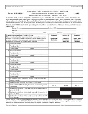 New Jersey Excess UI WF SWF Disability Family Leave Credit Form