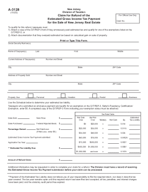 New Jersey Claim for Refund of Estimated Gross Income Tax Payment