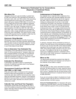 New Jersey CBT-150 Corporate Estimated Tax Form