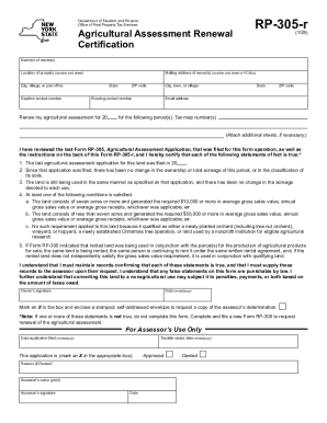 Form RP-305-R Agricultural Assessment Renewal Certification Revised 1 25