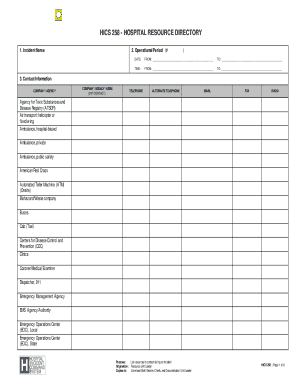 HICS 258 Hospital Resource Directory
