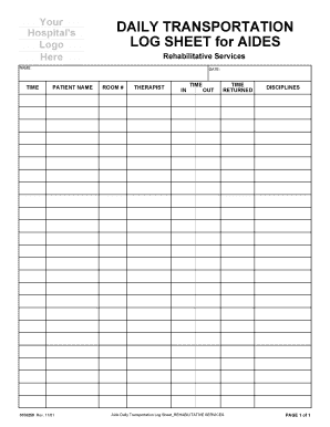 Aide Daily Transportation Log Sheet