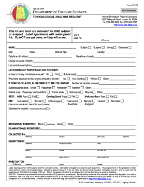 Alabama Toxicological Analysis Request Form