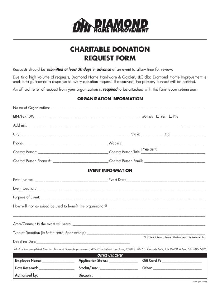 Charitable Donation Request Form Preview on Page 1