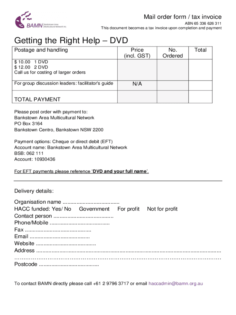 Mail Order Form Tax Invoice Preview on Page 1