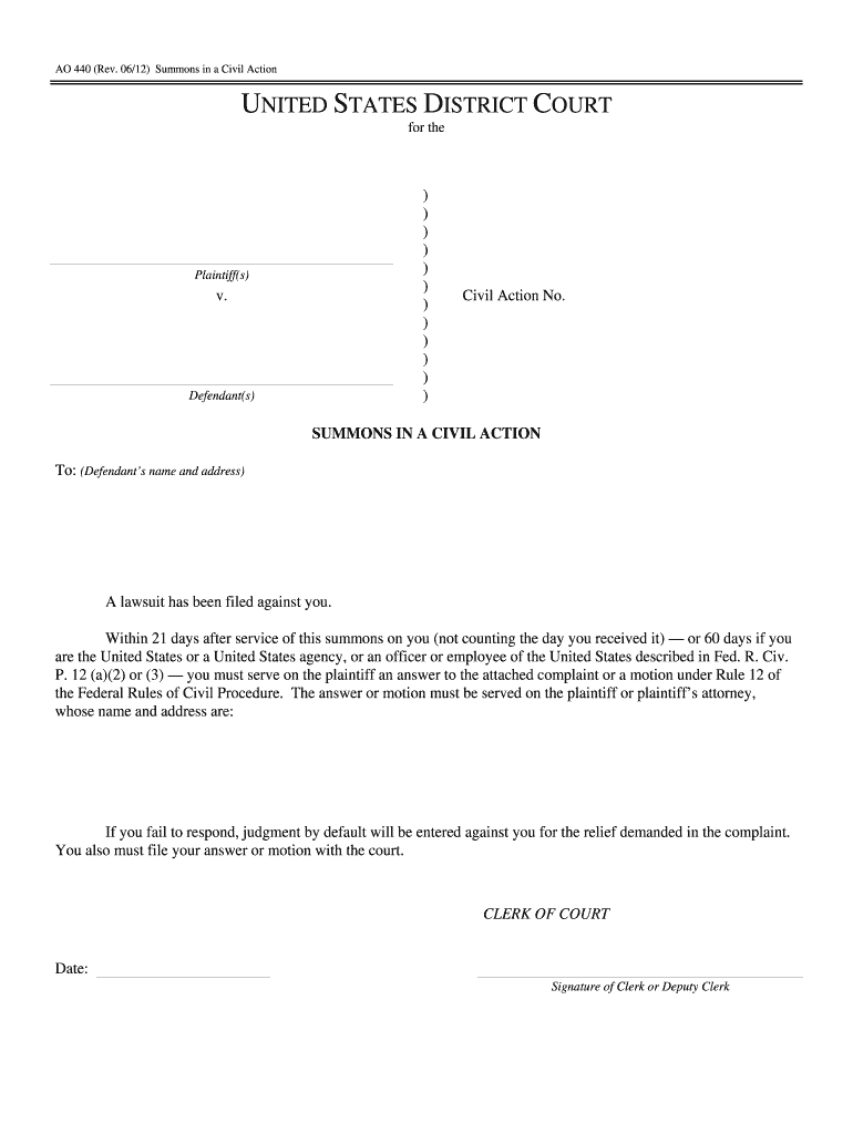 Ao 440 rev 0612 fillable form Preview on Page 1