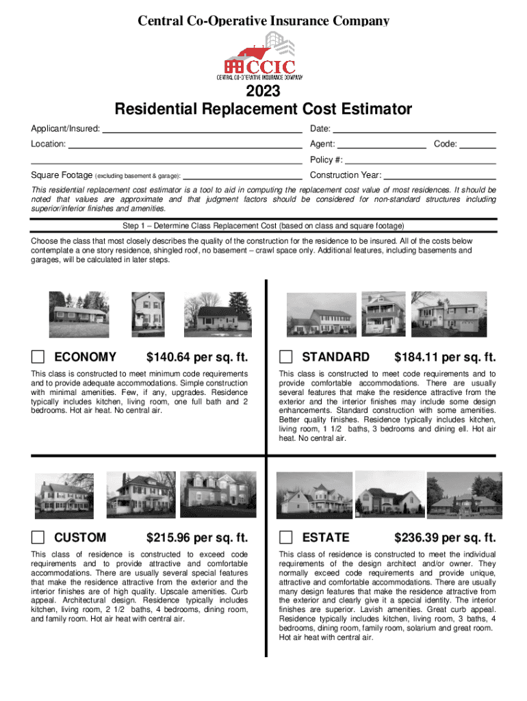Residential Replacement Cost Estimator Preview on Page 1