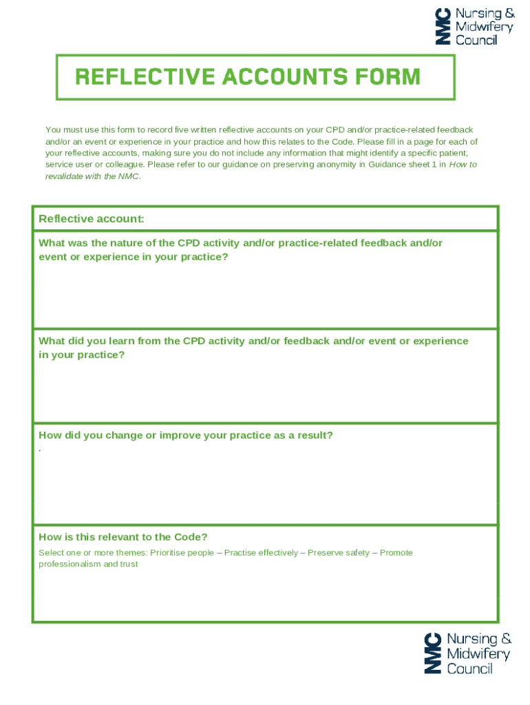 NMC Reflective Account Form Preview on Page 1