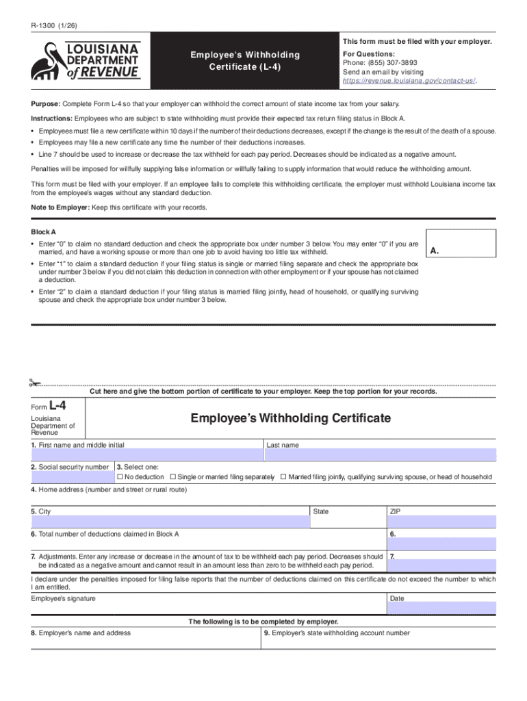 R-1300: Employee's Withholding Certificate (L-4) Preview on Page 1