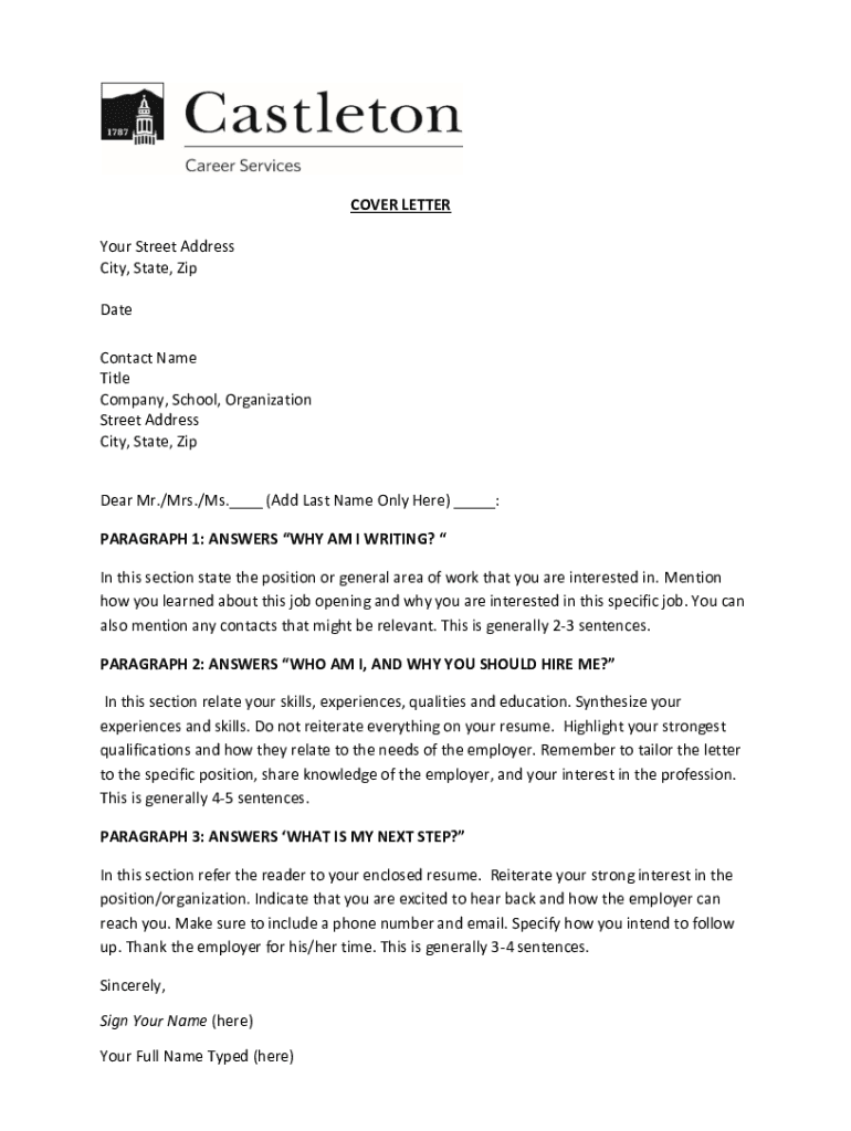 Cover Letter Template Preview on Page 1